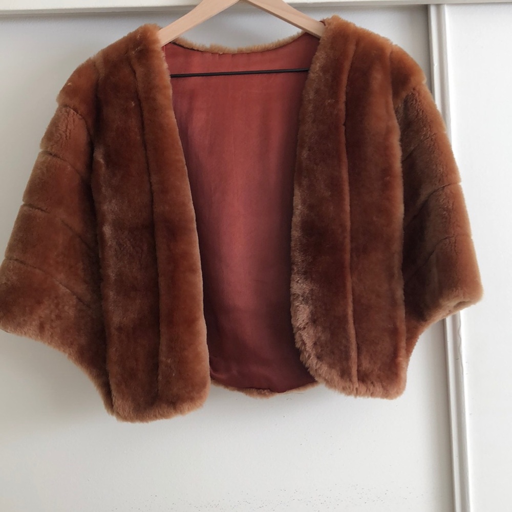 Lined brown faux fur shrug/shawl